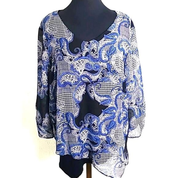 Apt. 9 Blue, Black  & White Paisley 2-piece Blouse w/Tank Underneath, Size XXL - Picture 1 of 9